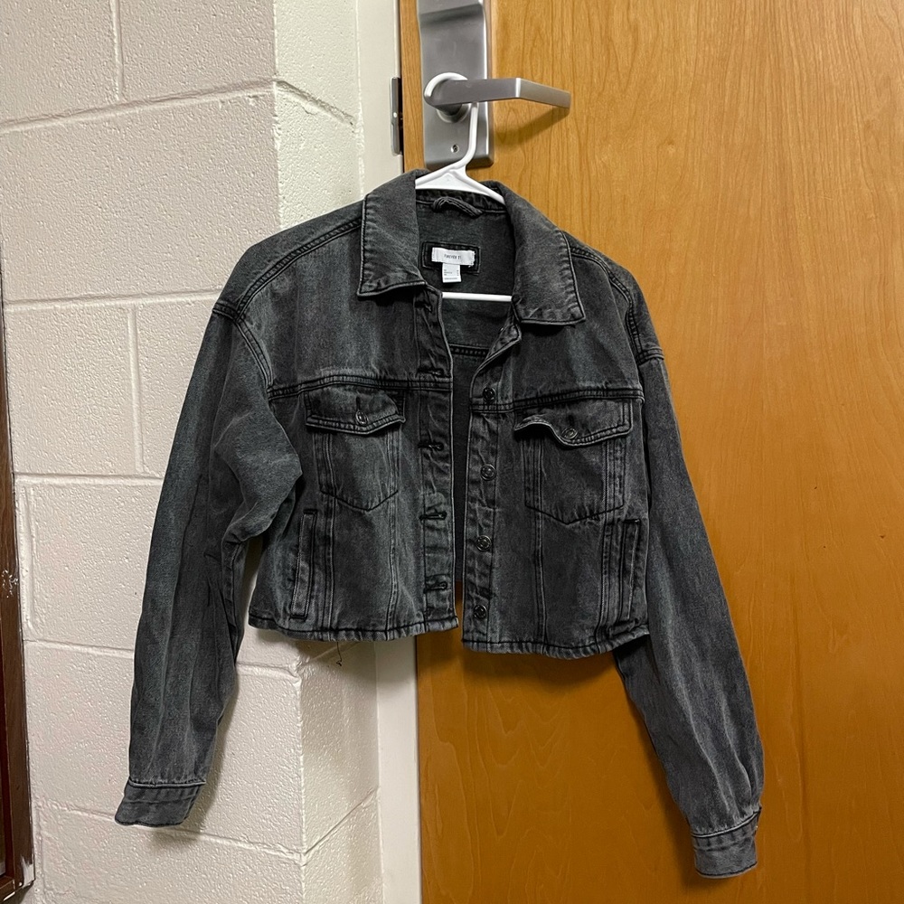 Forever 21 Cropped Grey Denim Jean Jacket